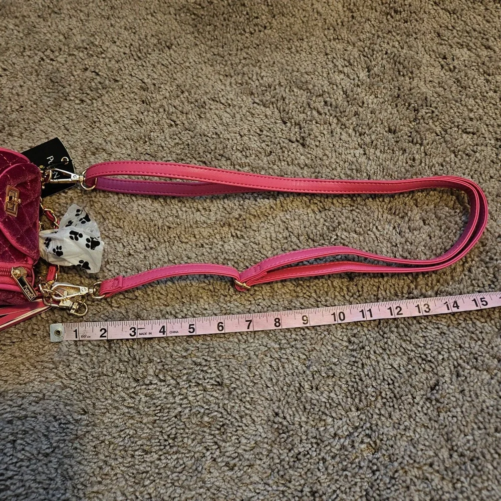 PurseN Poochi Crossbody Dog Walking Bag Small Magenta NEW Quilted‎ Velvet Tassel